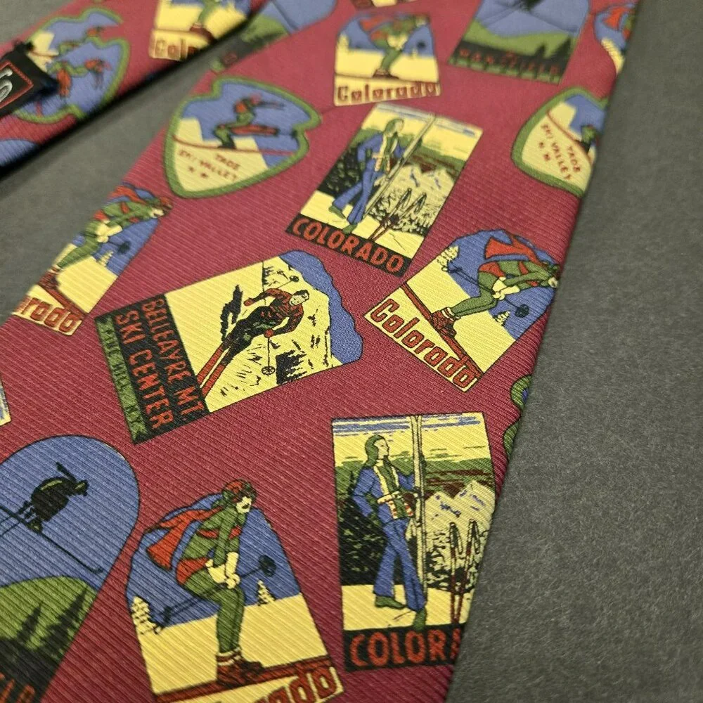 Vintage Façonnable Colorado Ski Theme Handmade Silk Tie 58 X 3.75 Made In France - Picture 3 of 7